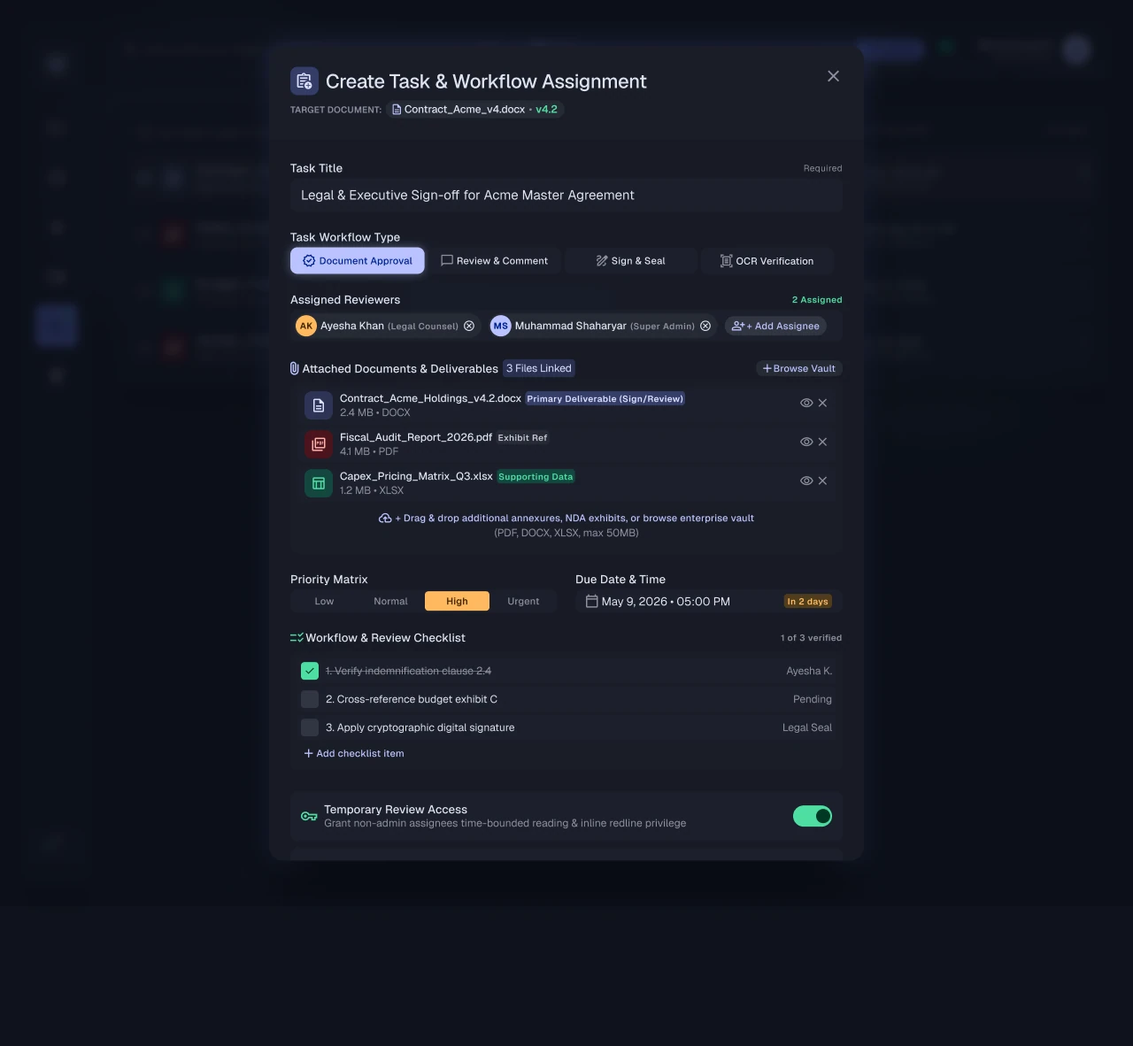 Task creation context