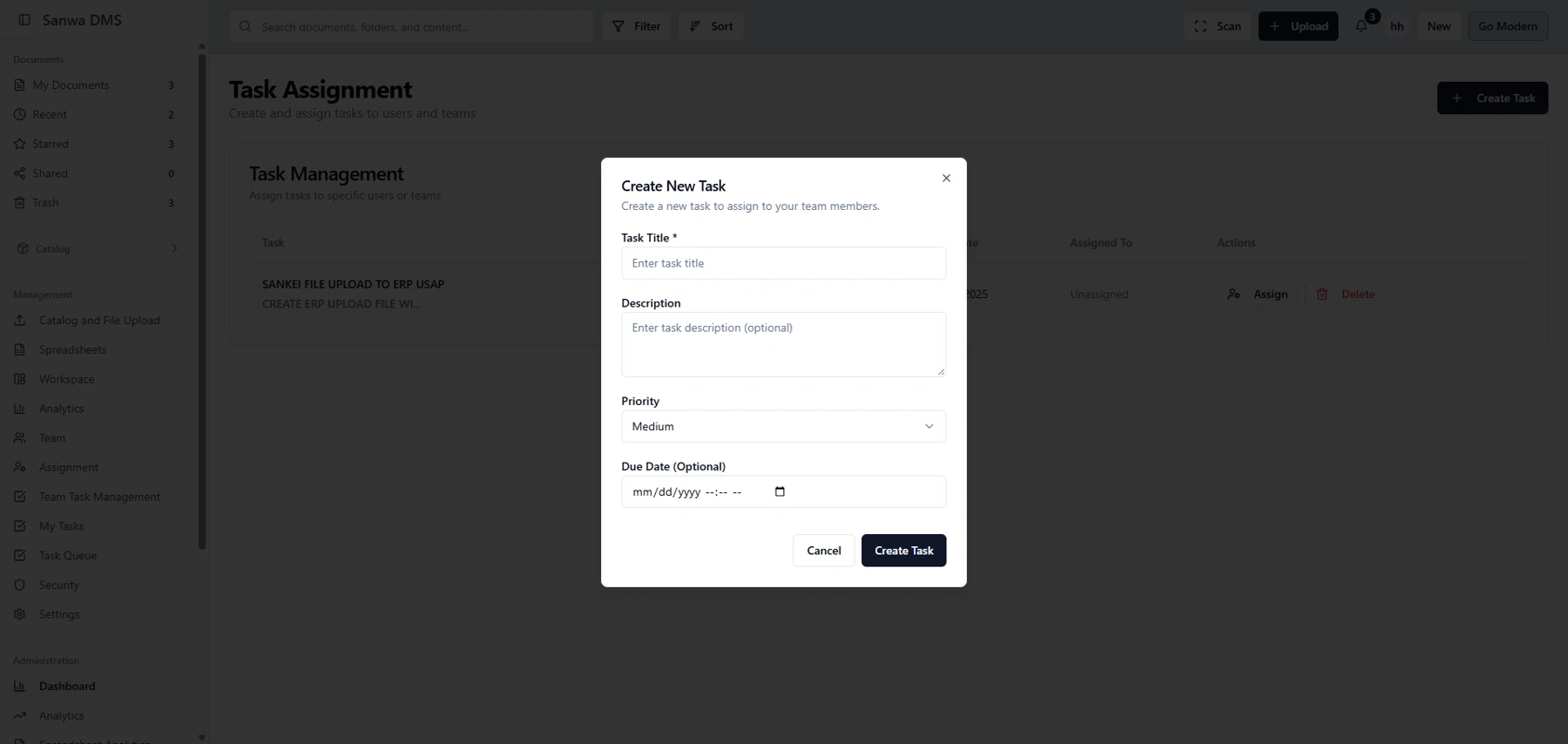 Previous interface — Create a task