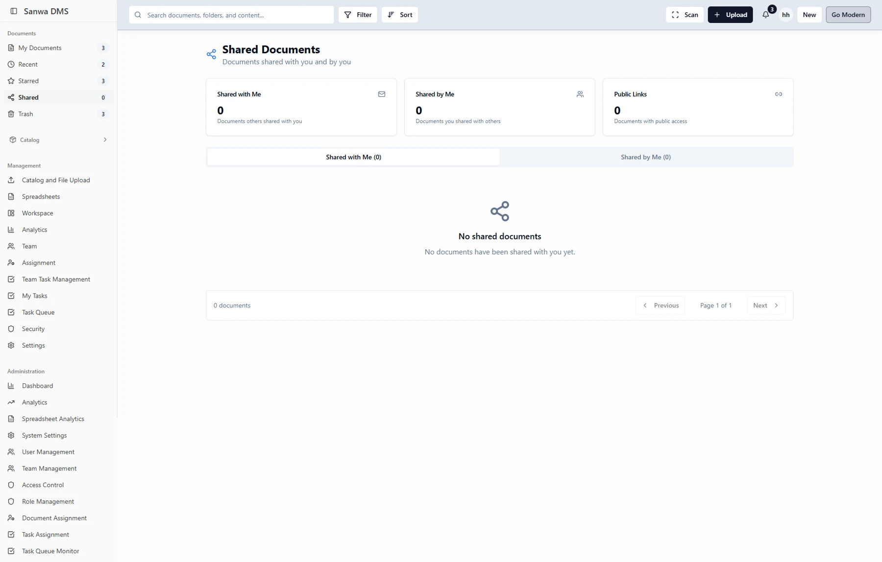 Previous interface — Share page