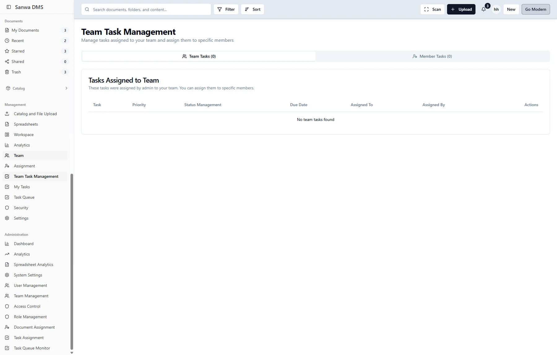 Previous interface — Team task