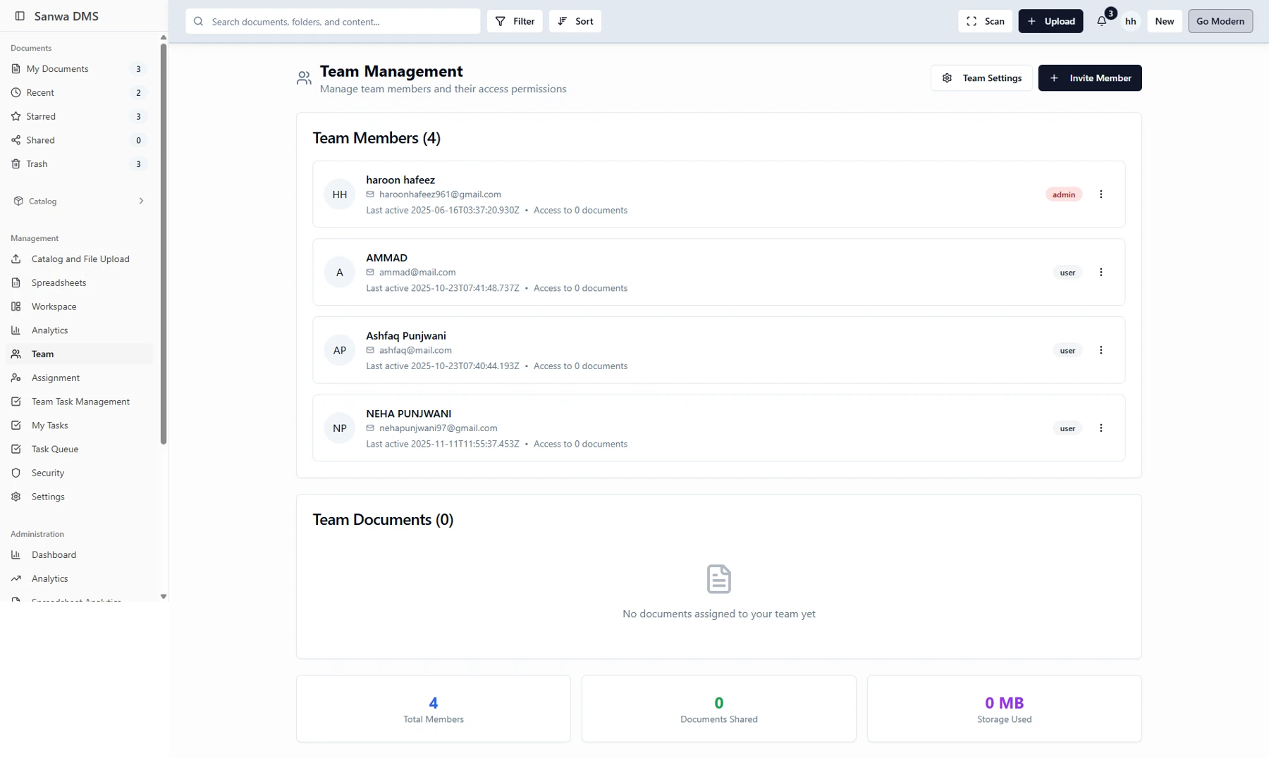 Previous interface — Team